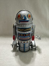 Vintage Robot-7 Walking Tin Wind Up Robot Toy Works