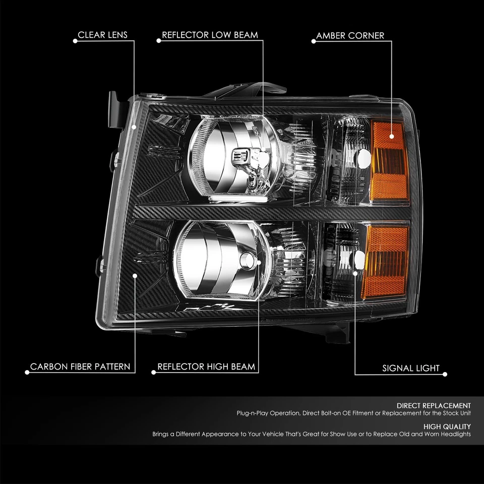 Conjunto de farol padrão fibra de carbono Fit 07-14 Chevrolet Silverado 2500 HD - Imagem 2 de 4