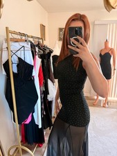 Black Rhinestone One Shoulder Sheer Maxi Dress Party Evening