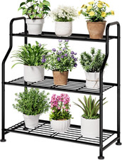3 Tier Plant Stand Indoor Outdoor Metal Plant Shelf Flower Pot Rack Black