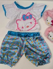 Build a Bear Hello Kitty Blue Silky PJs Pajama Set Sanrio PJ's Outfit Slippers