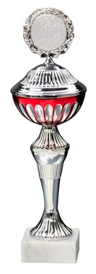  Pokal silber-rot mit Gravur & Emblem   hochwertige und günstige Trophäe