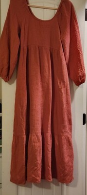 Universal Thread Women's Rust Woven Maxi Dress Balloon Sleeve Scoop Neck S