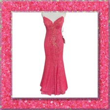 R&M Richards Nightway Neon Pink Sequined Strapless Evening Gown Size 4 