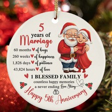 Happy 5th Anniversary Ornament Santa Claus Couple Love 5 Year Christmas Gift