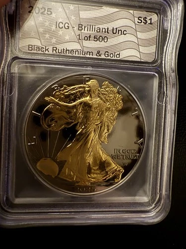 2025 Silver Eagle ICG Brilliant Unc Black Ruthenium and Gold 1 of 500
