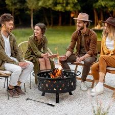 LEADZM 32" Wood Burning Metal Fire Pit Backyard Patio Garden Round Stove