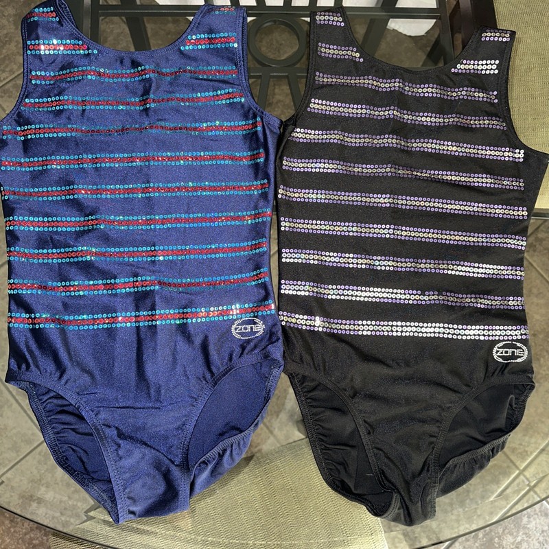 2 Zone Girls Gymnastics Leotard. Size AS. Blue and black.