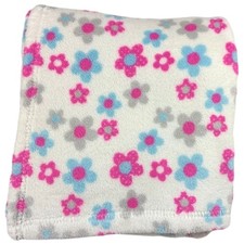 Forever Baby Fleece Flower Blanket White Pink Blue Gray Floral Security Girl