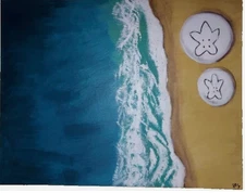 Coastal Beach Shore Sand Dollars Acrylic Painting 14x18 Original Art on Canvas 