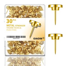 30 PCS Metal Gold Push Pins for Wall Clear Thumb Tacks for Walls Flat thumbta...