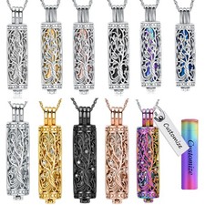 Tree of Life Cylinder Vial Urn Pendant Memory Necklace for Ashe Memorial Jewelry