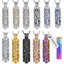 Tree of Life Cylinder Vial Urn Pendant Memory Necklace for Ashe Memorial Jewelry
