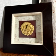 Chinese Asian Gold Gilt Carved Dragon Shadow Box Picture in Box Vintage