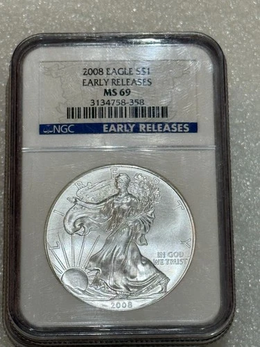 2008 SILVER EAGLE NGC MS 69  ~~ EARLY RELEASES ~~ NO SPOTS ~~ PRISTINE (185)