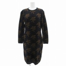 Gucci Vintage Knit Dress Long Sleeve Mimolée Flower Pattern Wool 42 Black Used e