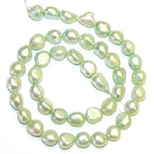NP472 Light Green 8mm -10mm Cultured Freshwater Flat-Sided Potato Pearl Bead 15"