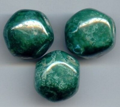 6 VINTAGE PORCELAIN GREEN AB BAROQUE ROUND 19mm. BEADS 108