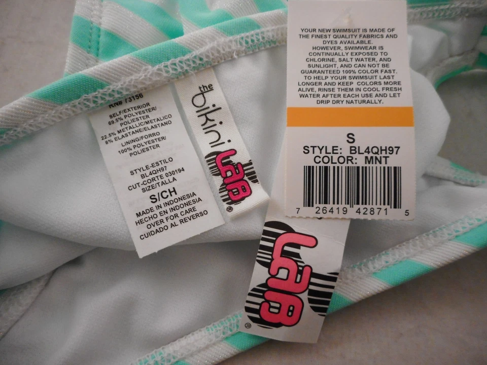 Nuevo con etiquetas Bikini Laboratorio Verde y Metálico Rayas Pestaña Lateral Bikini Parte Inferior Talla Pequeña Brilla Foto 3 de 3