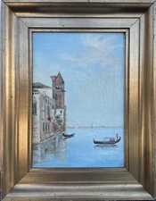 Impressionist Venice Veneto City View Gondolas Gondolas Oil Painting Antique 