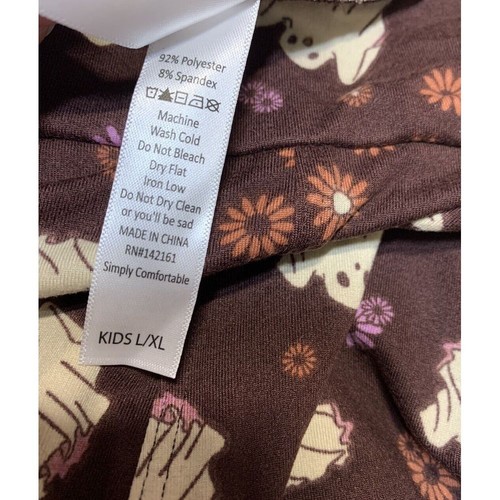LuLaRoe Girls Leggings L/XL Halloween Brown Purple Floral Ghosts Size 7-12 NEW - Picture 4 of 4