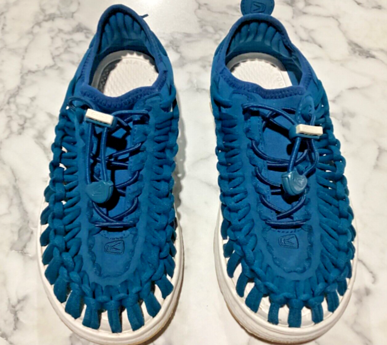 Scarpe sandali Keen Uneek blu in corda intrecciata sport acquatici trail slip on taglia US 6