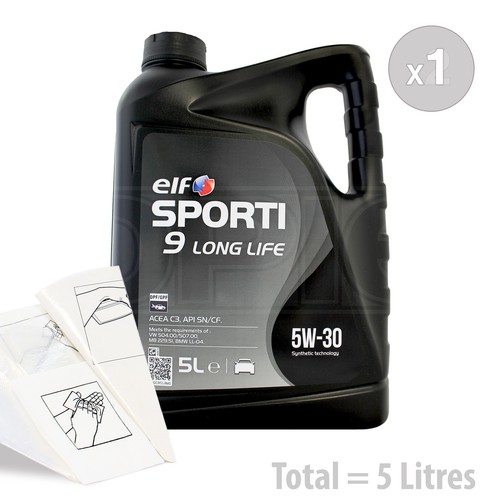 Car Engine Oil Service Kit / Pack 5 LITRES Elf Sporti 9 Long Life 5w30