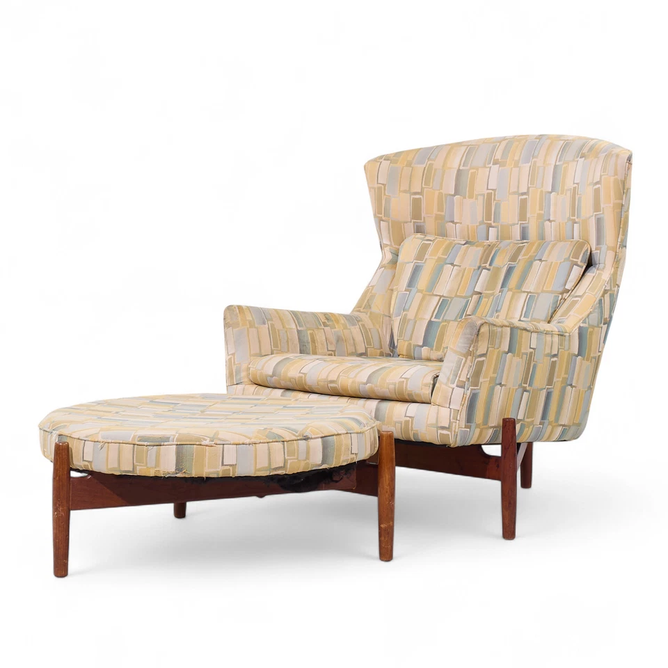 Silla grande y otomana Jens Risom para diseño Jens Risom Mid Century de nogal Foto 3 de 4