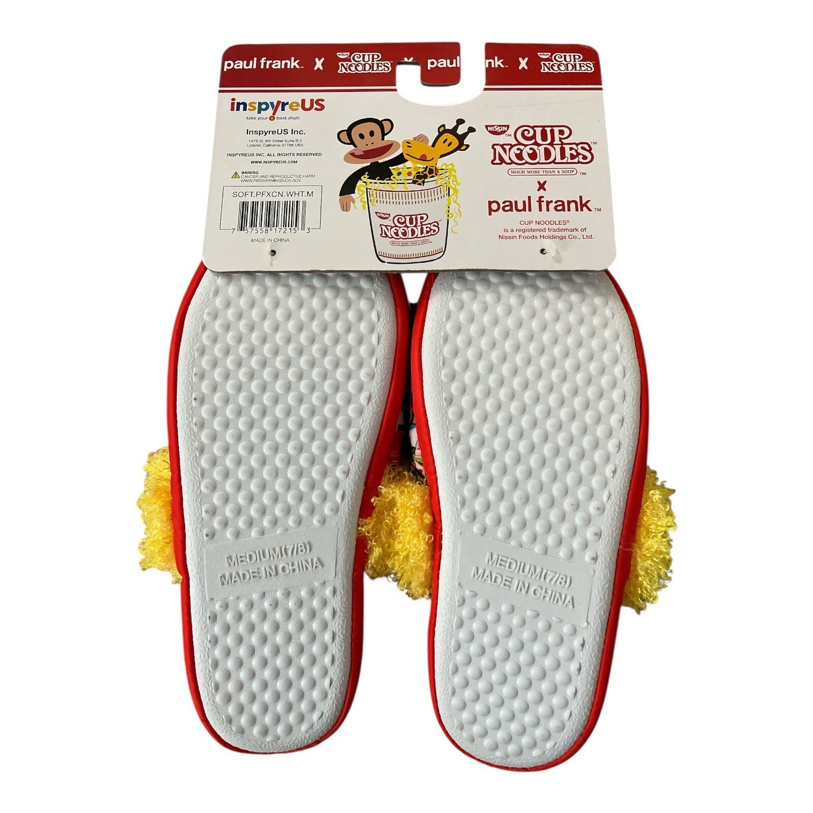 PANTOFOLA D’ORO Ciabatte morbide Cup Noodles x Paul Frank taglia M (7 8) fodera gialla sfocata accogliente