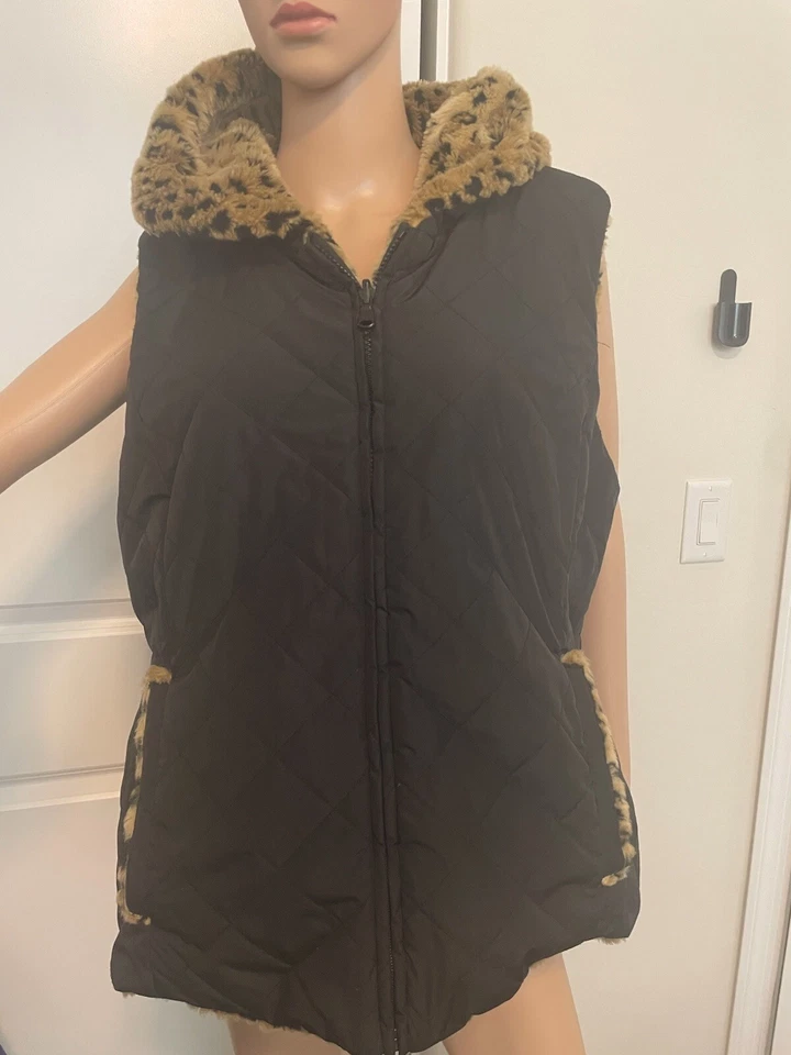 Kristen Blake Vintage Reversible Women's Vest Animal Print Faux Fur size XL - Image 2 of 4