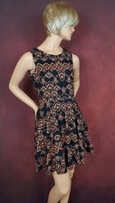 Apricot Sleeveless Fit Flare Floral Wear to Work Dress UK 14 US 10 Black NWT