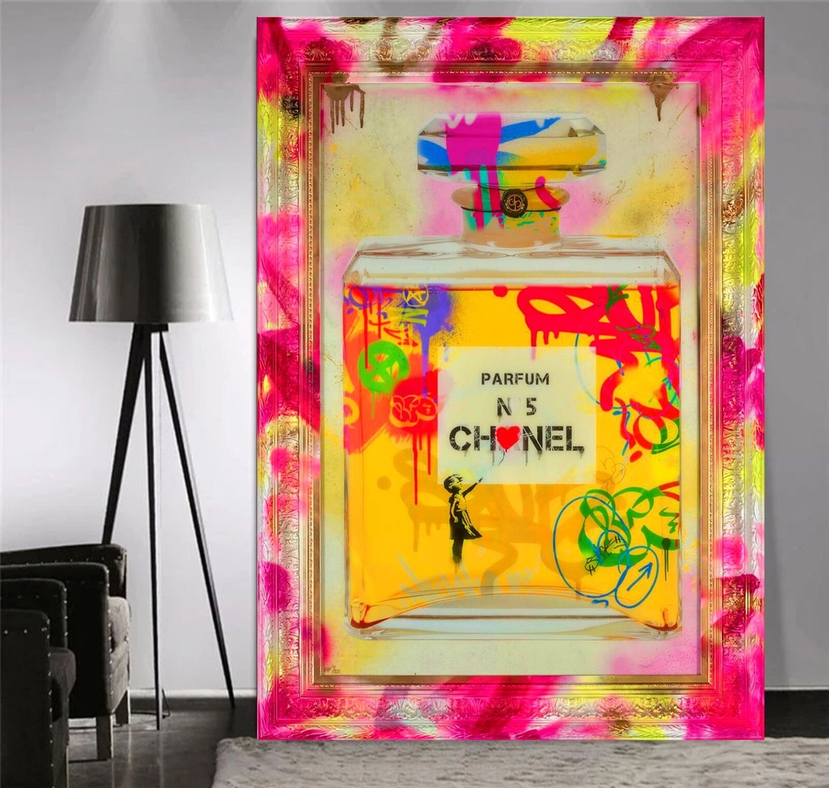 Banksy Perfume Bottle Graffiti FRAMED CANVAS WALL ART PICTURE OR PAPER  PRINT