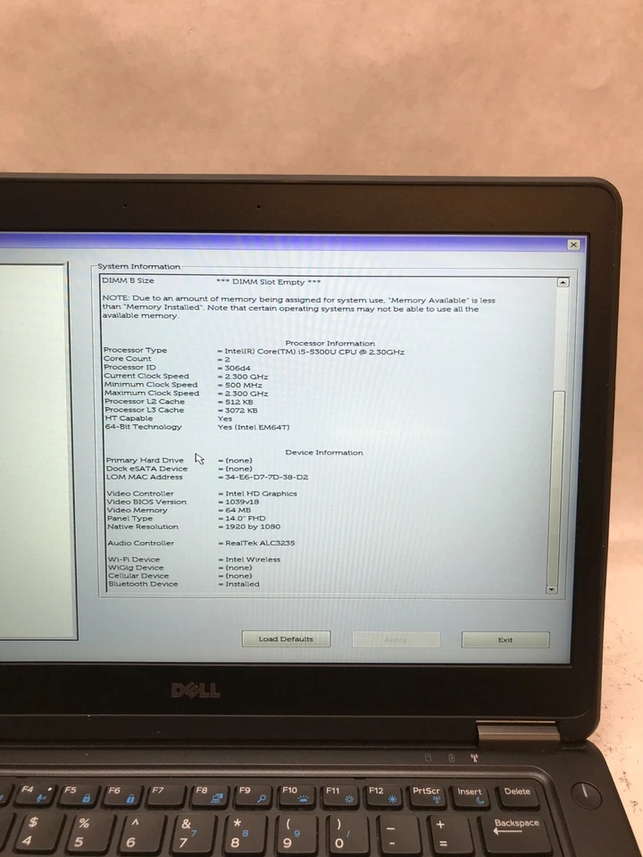 Dell Latitude E7450 14" Laptop Intel i5-5300U 2.3GHz 4GB RAM NO HDD/OS Chips -DW - Image 3 of 4