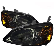 For 01-03 Honda Civic ES EM 2 Door Smoked Headlights w/Amber Reflector 