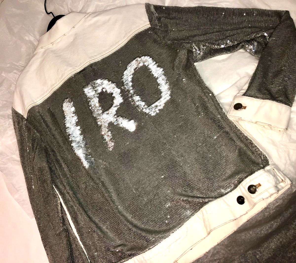 IRO Paris Rare Women's White/Silver Sequinned Nanopo Jean Jacket in Size  M-L/38!