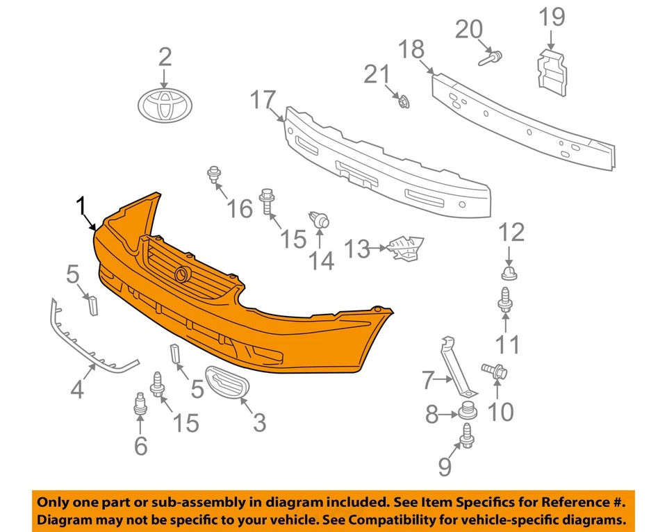 Used Front Bumper Assembly Front fits: 2001 Toyota Corolla w/o fog lamps Front G Foto 3 de 4