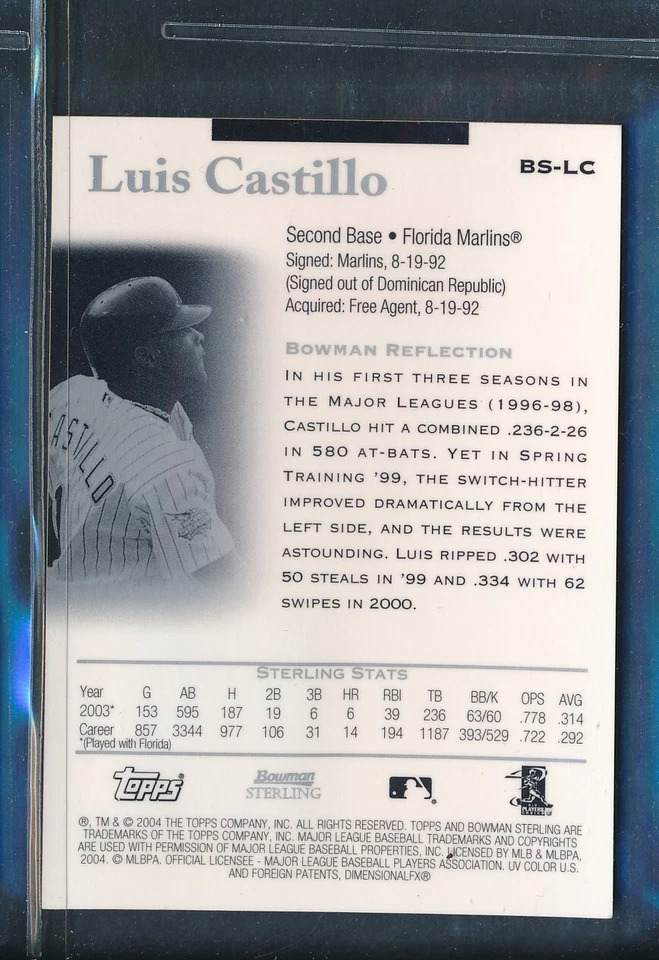 2004 Bowman Sterling GU Jersey Relic #BS-LC: LUIS CASTILLO Marlins Great - Image 2 of 2