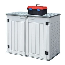 35CuFT Outdoor Trash Bin X-Shape/Strips Door, Resin Storage Shed Garden Tool Box
