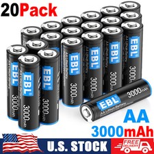 20Pcs EBL 3000mAh 1.5V AA Lithium Batteries Constant Volt Double A Battery Case