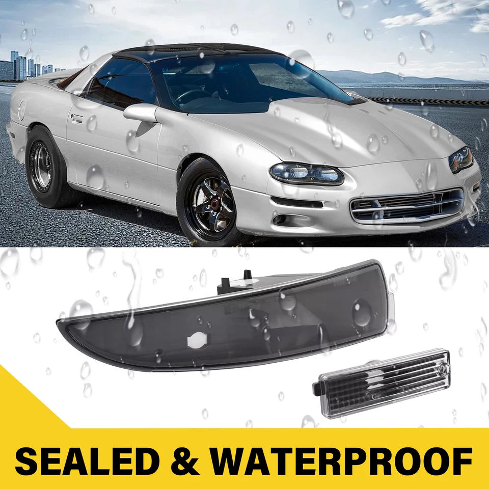 Lámpara de parachoques de luz de señal de giro con marcador lateral negro 4 piezas para Chevy Camaro 1993-2002 Foto 3 de 4