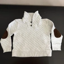 Janie and Jack Quilted Shawl Collar Sweatshirt Boys 4 Cream Heather Elbow Patch