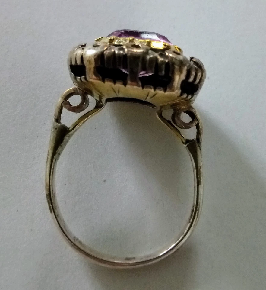 ANELLO Antico in argento con pietra sintetica e rosette  - Immagine 4 di 4