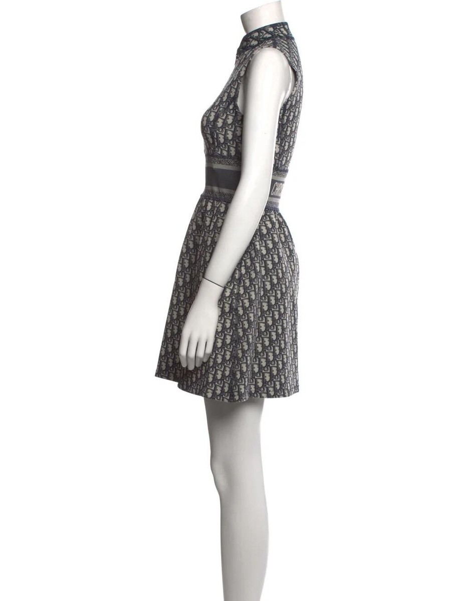 AUTH NEW 2022 DIOR Grey/Black Oblique Logo Scuba Mini Dress