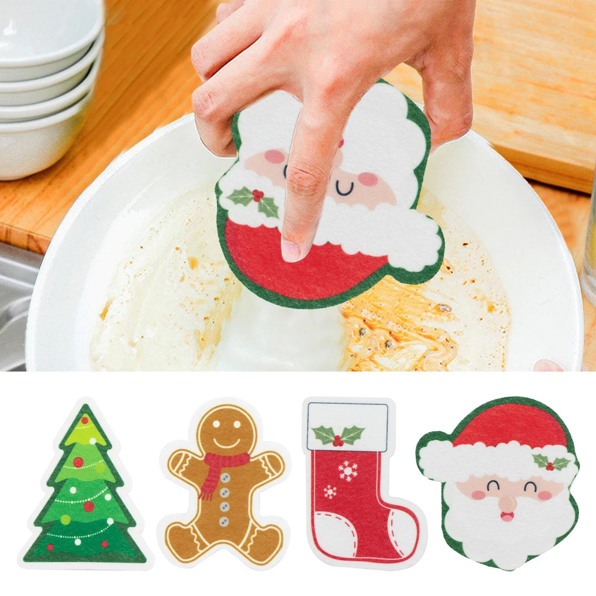 1pcs Christmas Duty Scrub Sponges Washing Dishes Cleaning Kitchen Dish  Sponge