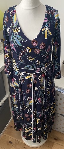 Boden Stunning Blue Mix Floral Lined Dress Size 14 L NWTS