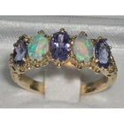 Solid 10k Yellow Gold Natural Tanzanite & Opal Womens Band Ring - Sizes 4 to 12
