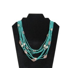 Turquoise Blue Seed Beaded Multi Strand Layered Bohemian Statement Necklace