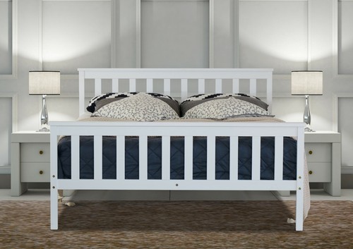 Double Bed Frame Wood White Wooden Bed Frame 4'6FT Bed For Adults Kids 190x 35cm - Picture 7 of 12