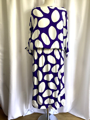 Jasper Conran Dress Blue and White Midi Slash Neck Shift Printed Brand New