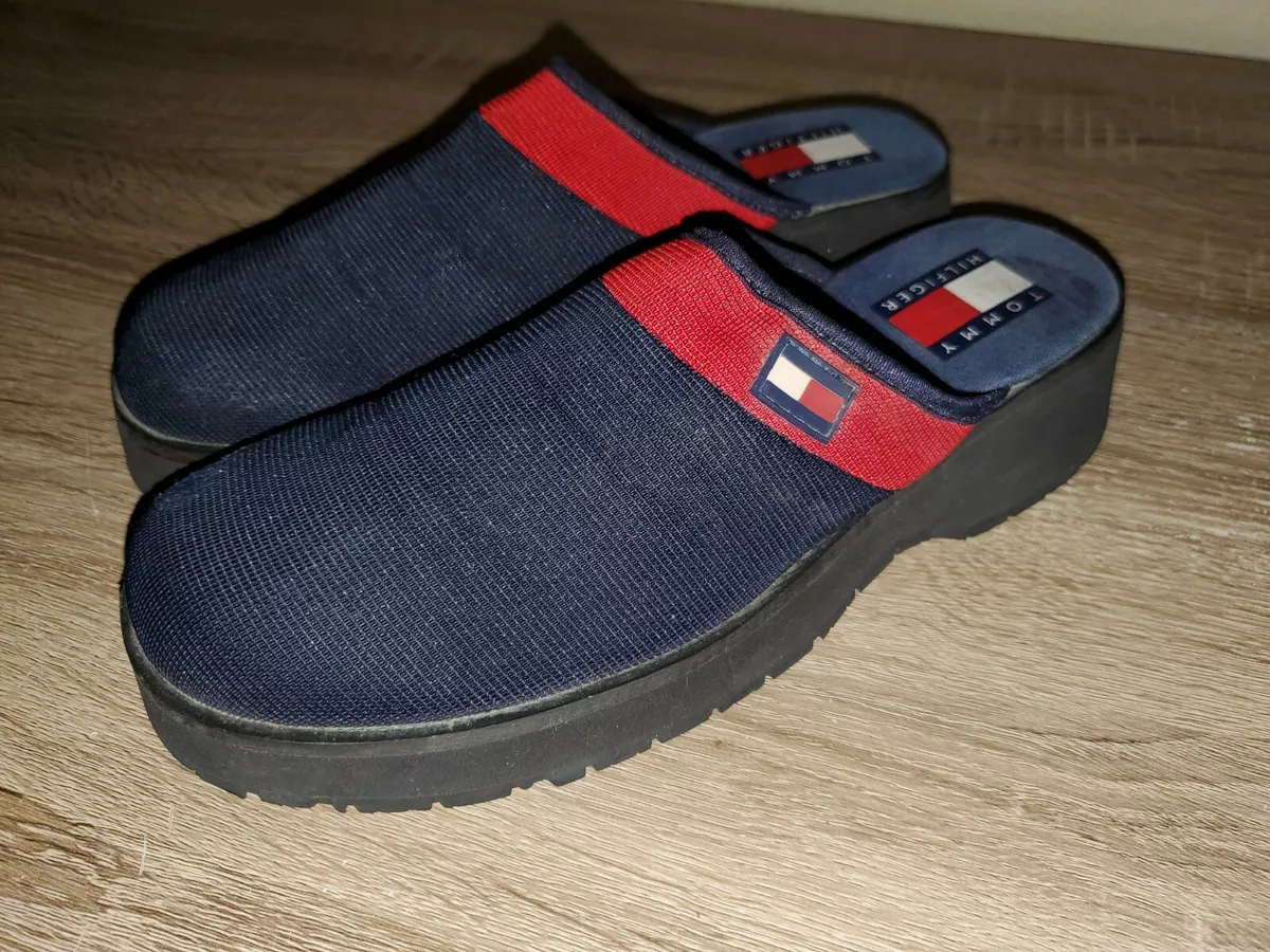 RARE Vintage Tommy Hilfiger Y2K Chunky Platform Logo Clogs Slides Shoes Size 8